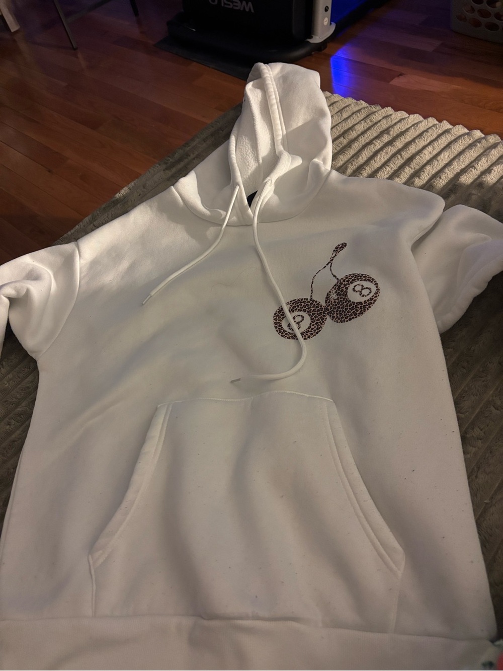 SHEIN White Hoodie with Leopard Cherries Print